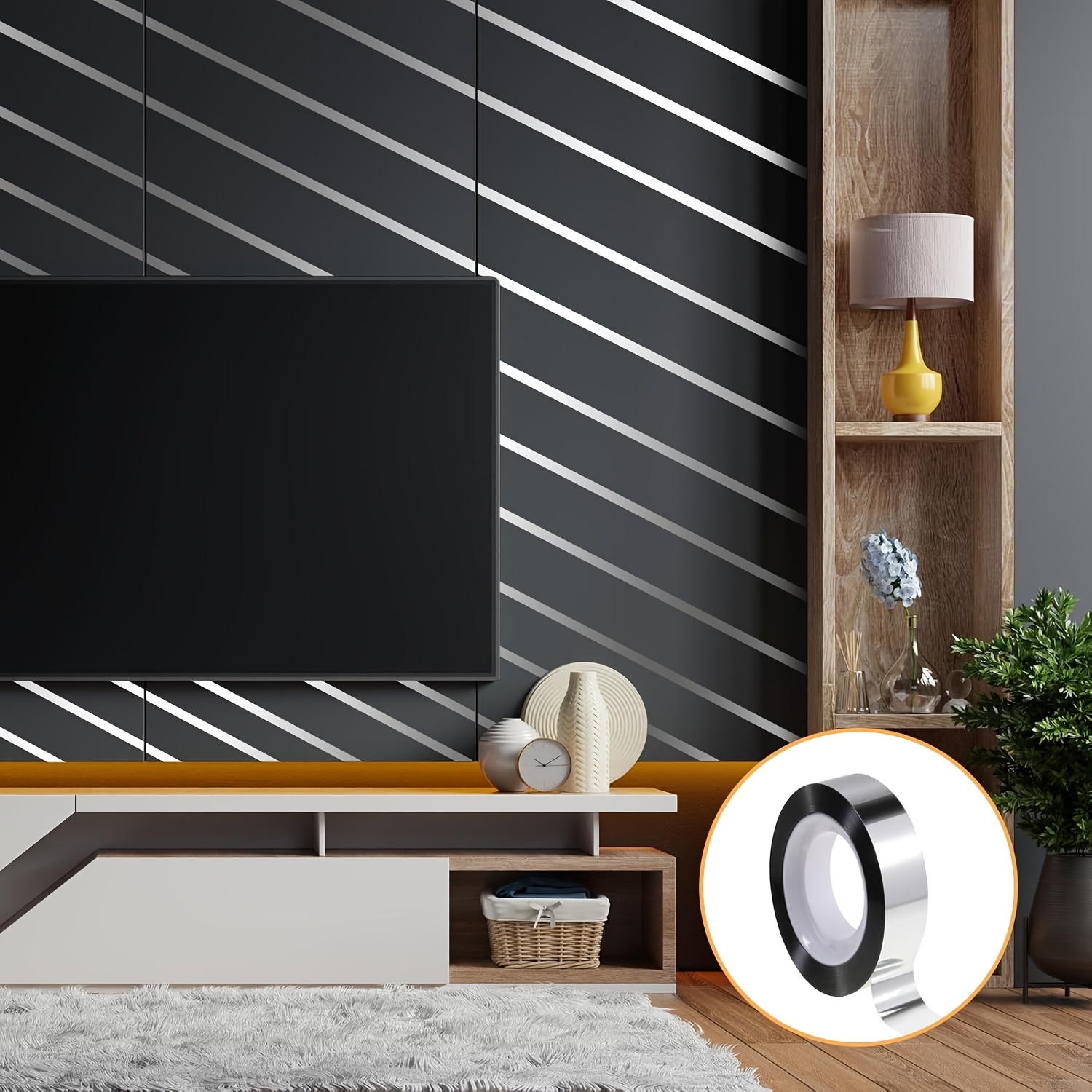 PATIKIL Cinta Película Poliéster Metalizada 5mm X 50 Metros, Paquete 3 Cinta Decorativa Metálica Plateada Brillante Cinta Adhesiva Espejo Para Detalles Pared Acento Artes Gráficas Molduras