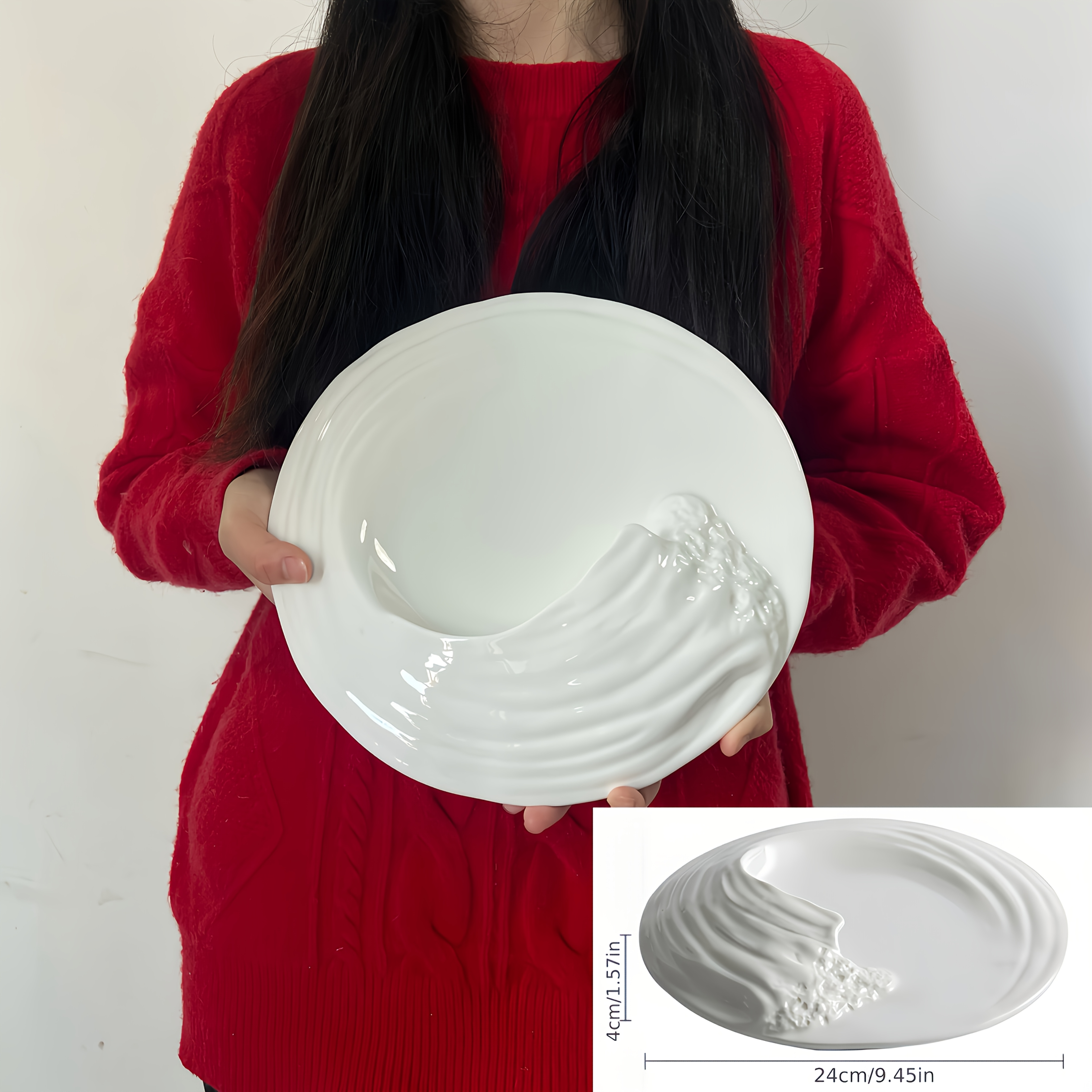 Upgraded version, purchased product, high-end restaurant-specific, wave-shaped artistic dishware, dim sum plate, plating, restaurant specialty, irregular Western-style white ceramic plate, premium feel, porcelain dinner plate, creative soup and pasta plate, light luxury ceramics, Christmas, Hanukkah, Thanksgiving gift
