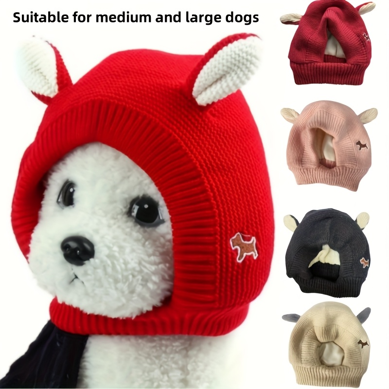 

Cozy Knit Dog Hat With Ear Protection - Noise-reducing, Fit For Medium & Large Breeds, Hand Washable - Red