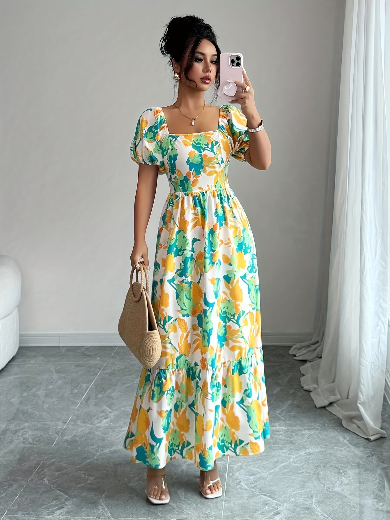short green summer dress Acapulco Smocked Short Dress  Green Multi