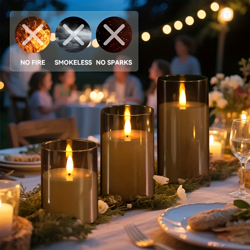 3 stuks Vlamloze LED Kaarsen met Afstandsbediening - Realistische Flikkerende Beweging, Instelbare Helderheid