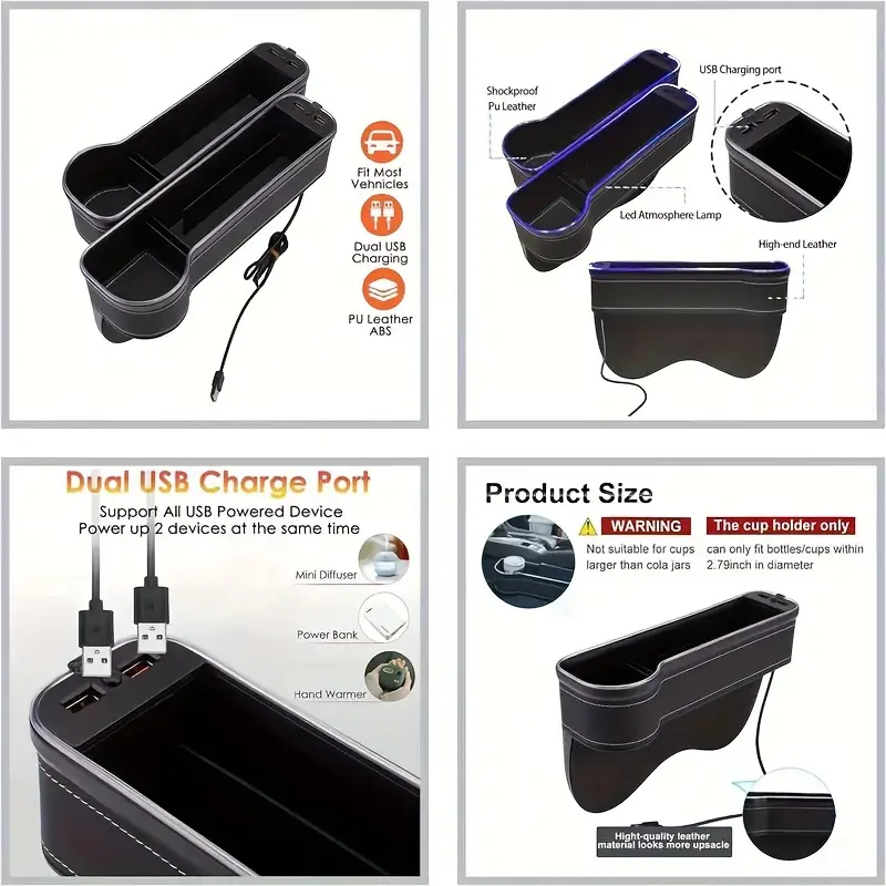 car seat filler organizer fashion led light universal organizer front seat car seat rack with cup holder usb rechargeable car organizer storage devices holiday gifts car organizer car supplies Product details 0