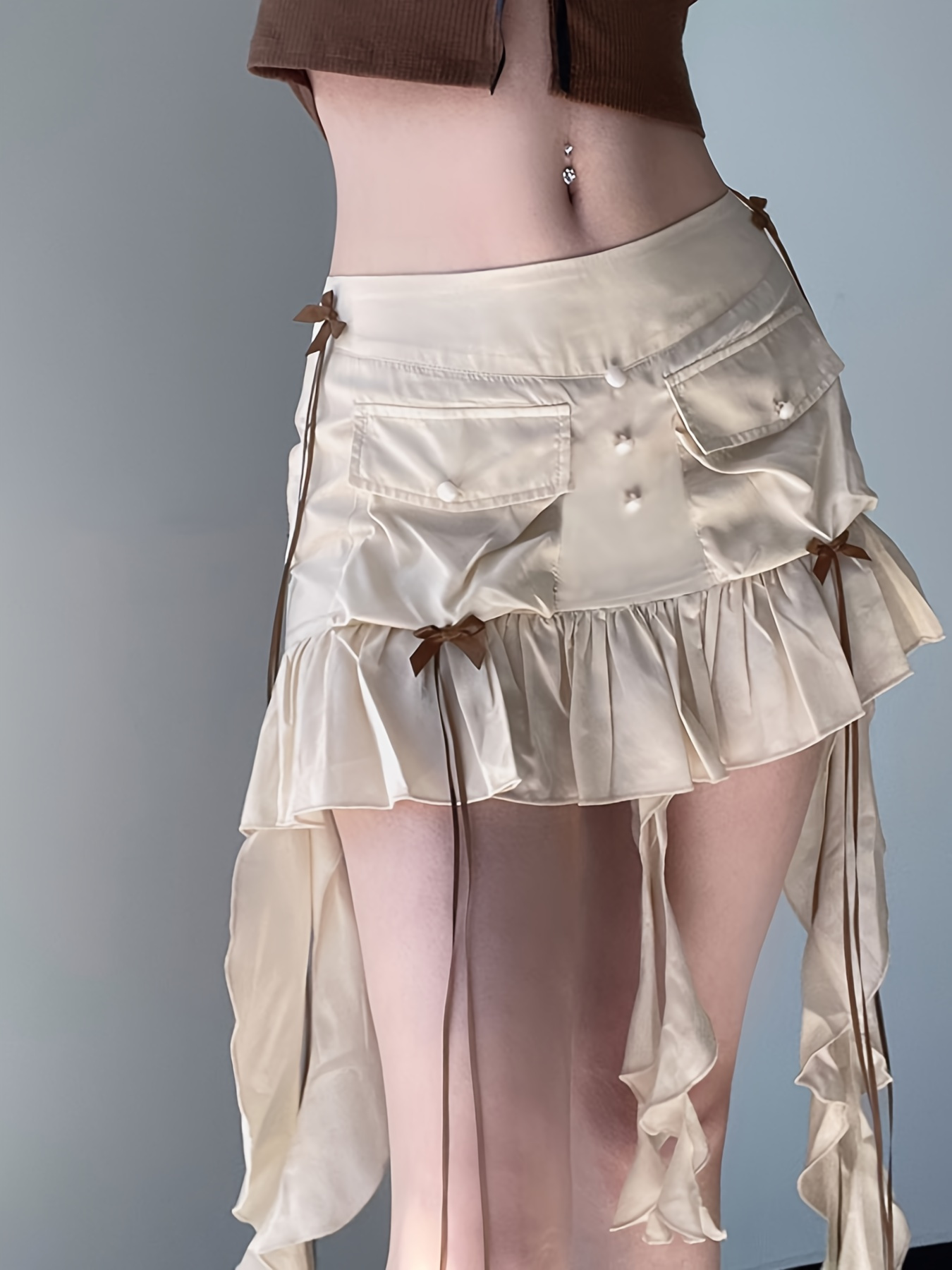 womens summer mini skirt long ribbon low waist - Temu
