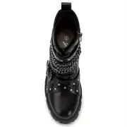Women's Combat Motorcycle Boots Fashion Chain Studded Design - Temu