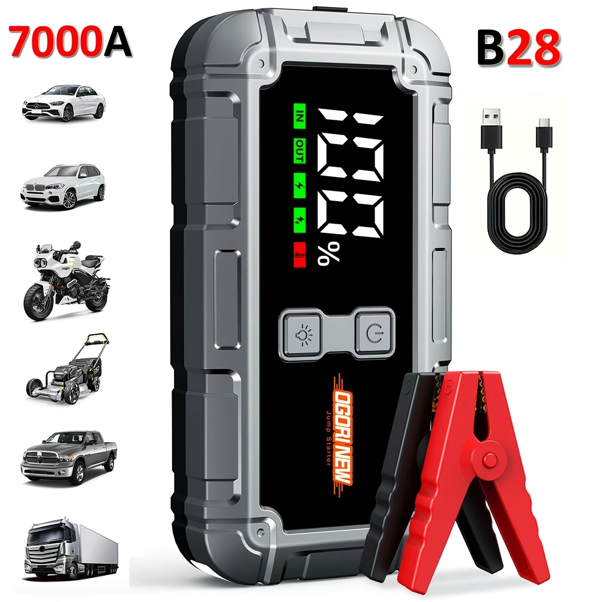 12V avtomobilski zaganjalnik 7000A Peak, avtomobilski booster akumulator, power bank, zaganjalna skrinja z LED lučko in LCD zaslonom (do 10.0