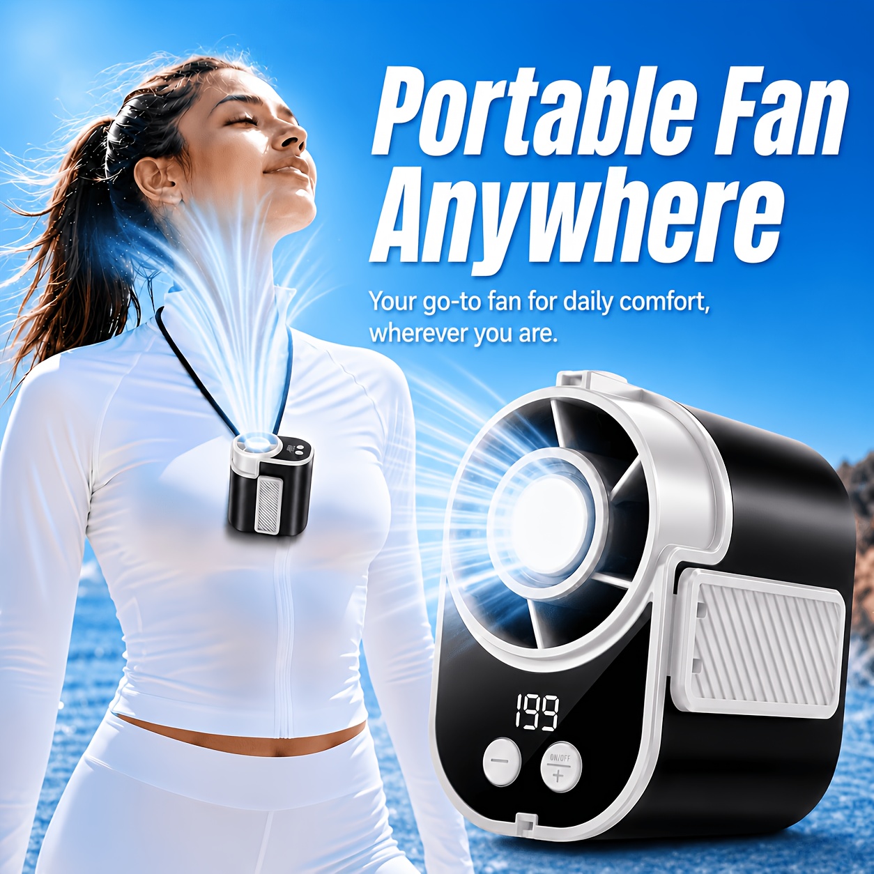 Image of Portable Rechargeable Fan, 5-speed Adjustable Personal Fan, Handheld Neck Fan & Waist Clip Fan, Usb Rechargeable Compact Fan For Home, Office, Travel, Camping And Outdoor Use
