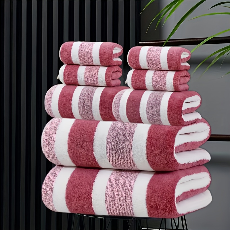TEMU 8pcs Set, , Super Absorbent, Striped Bath Towel Set, Including 2 Large Bath Towels, 2 Large Face Towels, And 4 Hand Towels