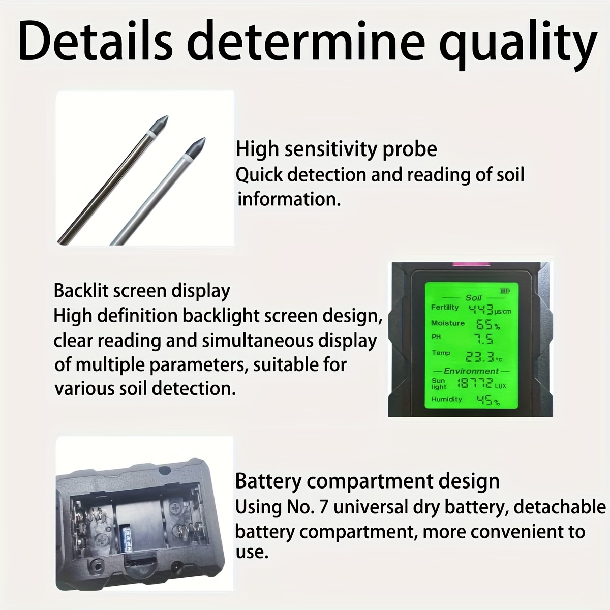 6-in-1 Soil Meter with Digital Display - Measures Temperature, Light, pH, Moisture | Adjustable Height, Battery-Powered, Ideal for Gardening and Farming, Soil Health Checker|Digital Soil Analyzer|Adjustable Height Sensor, Soil Moisture Sensor