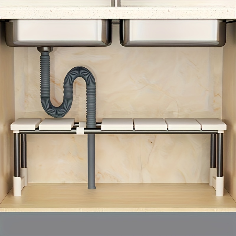 TEMU Organizzatore Regolabile Salvaspazio Sotto il Lavello - Acciaio Inossidabile & Plastica, Scaffale per Armadietti da Cucina e Bagno
