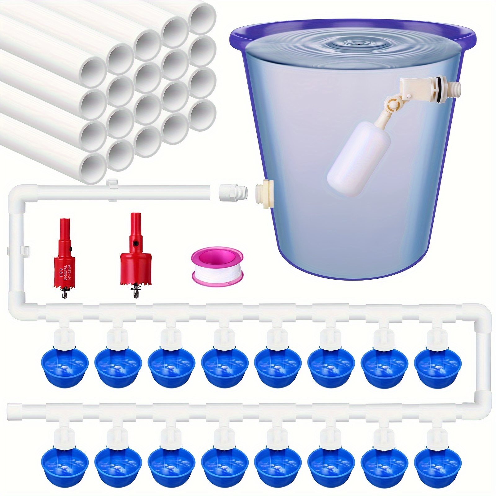 

86 Pcs Cups Sets Chicken Waterer Automatic Refill Chicken Waterer System With Poultry Cups And Pvc Tee Fittings For Quail Duck Water Feeder