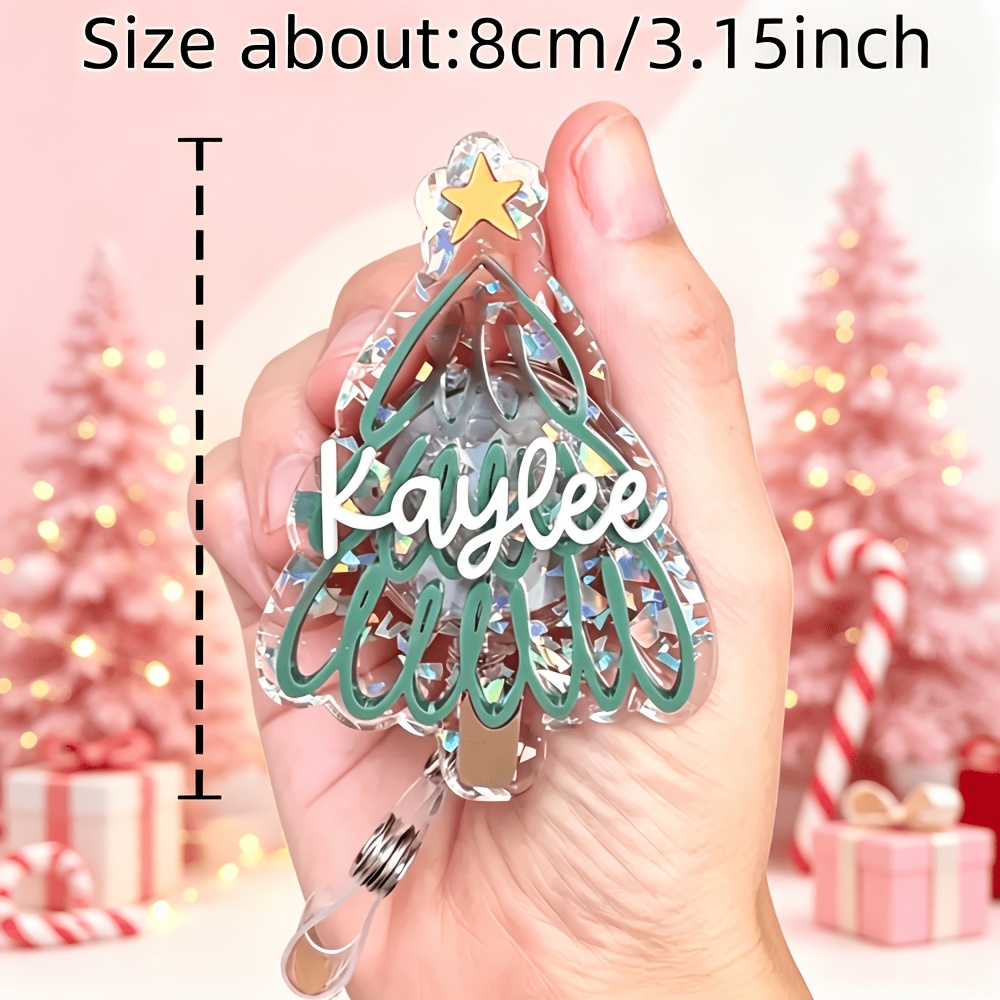 TEMU 2d [customizable] 1pc Personalized Name Double-layer Christmas Tree Retractable Badge Reel, Personalized Acrylic Retractable Id Card Holder,