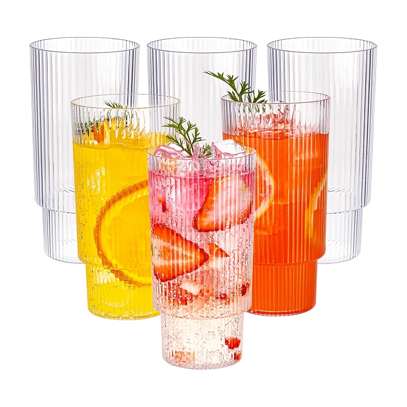 TEMU 6pcs, 400ml/13.53oz Elegant Corrugated Retro Glassware, Transparent Glass Cups, Juice Cups, Milk Tea Cups, Drinking Utensils, For Christmas, New