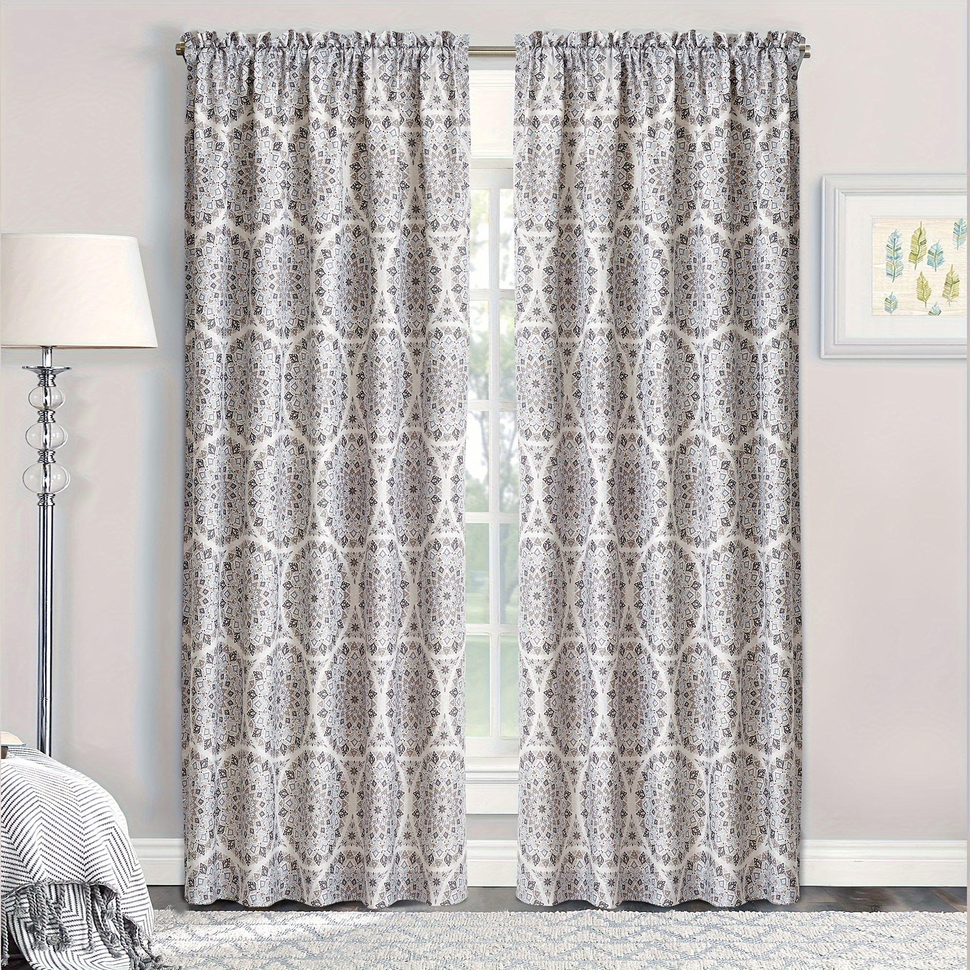 

2 Pcs Curtain Set Printed Curtain Light Filtering Curtains For Living Room/bedroom