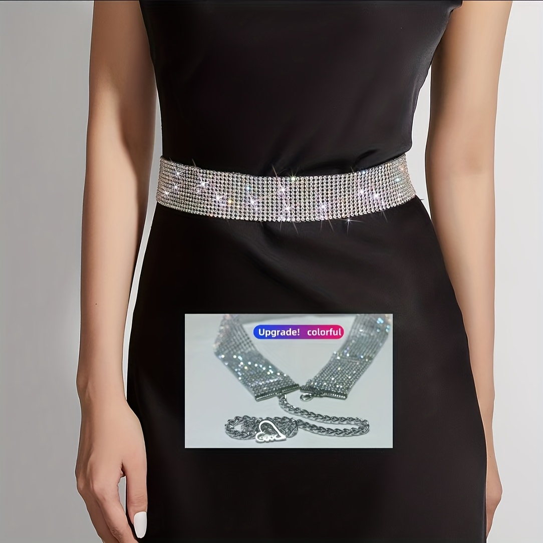 TEMU 1pc Women's New Style Belt Bling Colorful Rhinestone Waistband Cincher Dress Accessory Versatile Individual Waist Ornament Suitable For