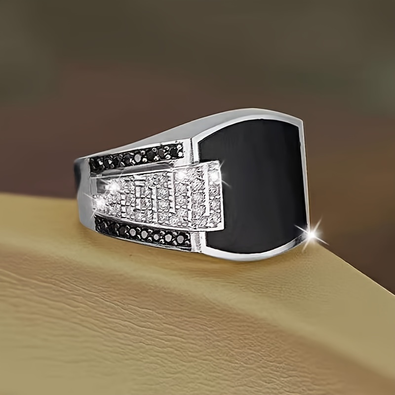 stylish hip hop mens ring with wide band and black rhinestones silvery   low price item     may occur  