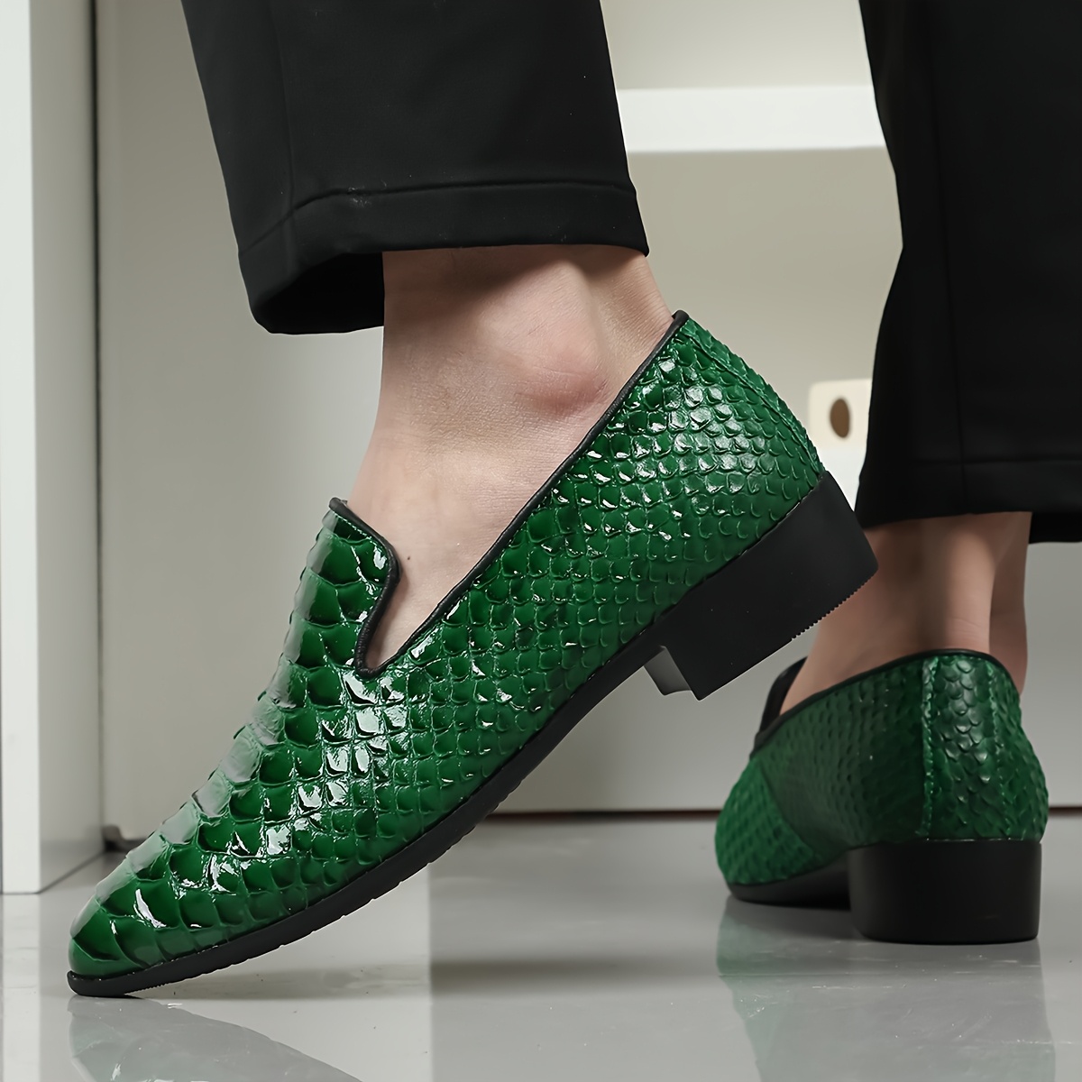 mens business casual shoes bright lace embossed single shoes - Temu