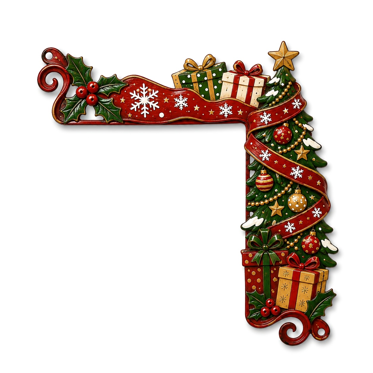 TEMU 2d Flat - 1pc Christmas 2d Decorative Door Corner Wooden Wall Ornament, Christmas Door Frame Corner Decoration, With Christmas Trees, Gifts, And