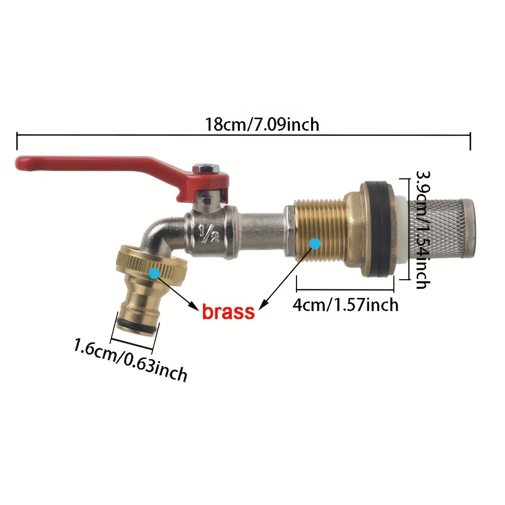 TEMU Brass Rain Barrel Spigot Kit, Solid Brass Ball Valve, Bulkhead Fitting, For Agricultural Fruit Tree, Garden, Lawn, Greenhouse Irrigation