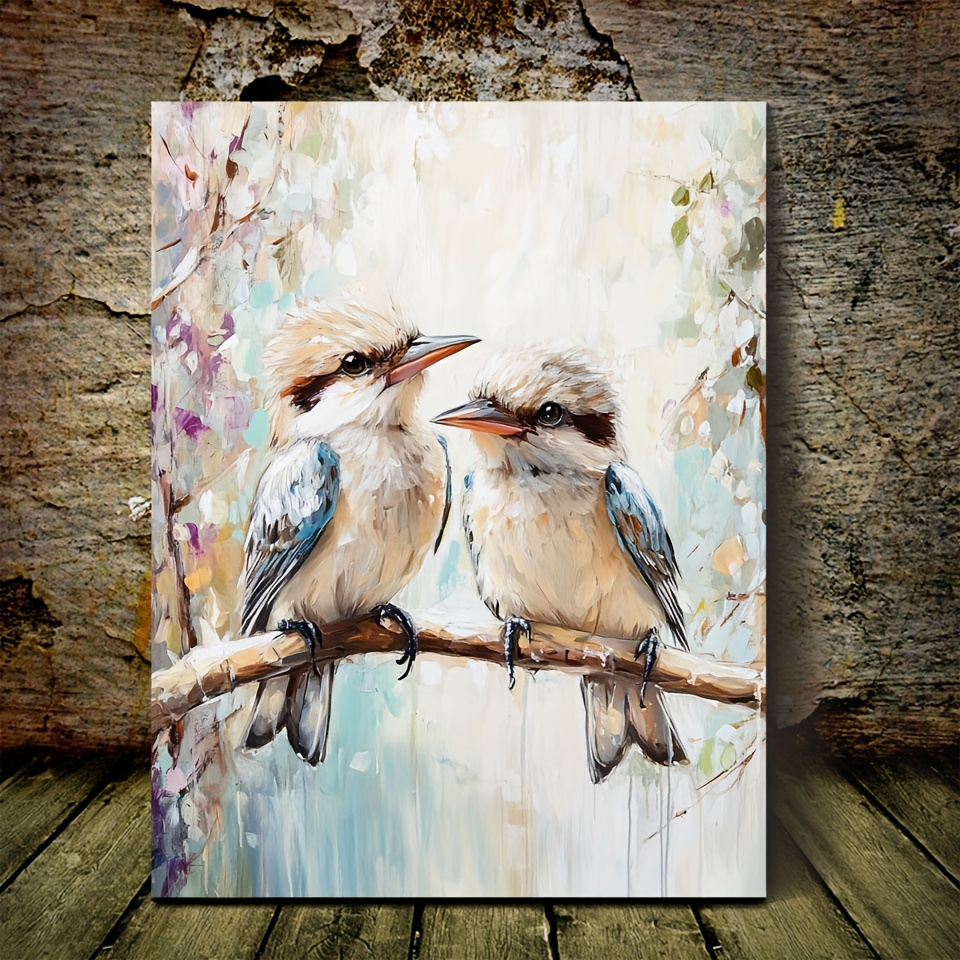 TEMU 2d Flat, 2d 1pc Birds Canvas Art Print, Pine Wood Framed Wall Decor For Home, Office, Living Room, Bedroom, Dorm - Mother's Day Gift, 11.8x15.7