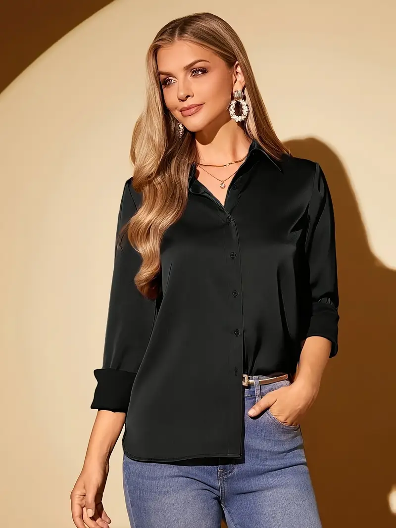 womens shirt elegant stylish long sleeve satin solid color - Temu womens shirt elegant stylish long sleeve satin solid color - Temu