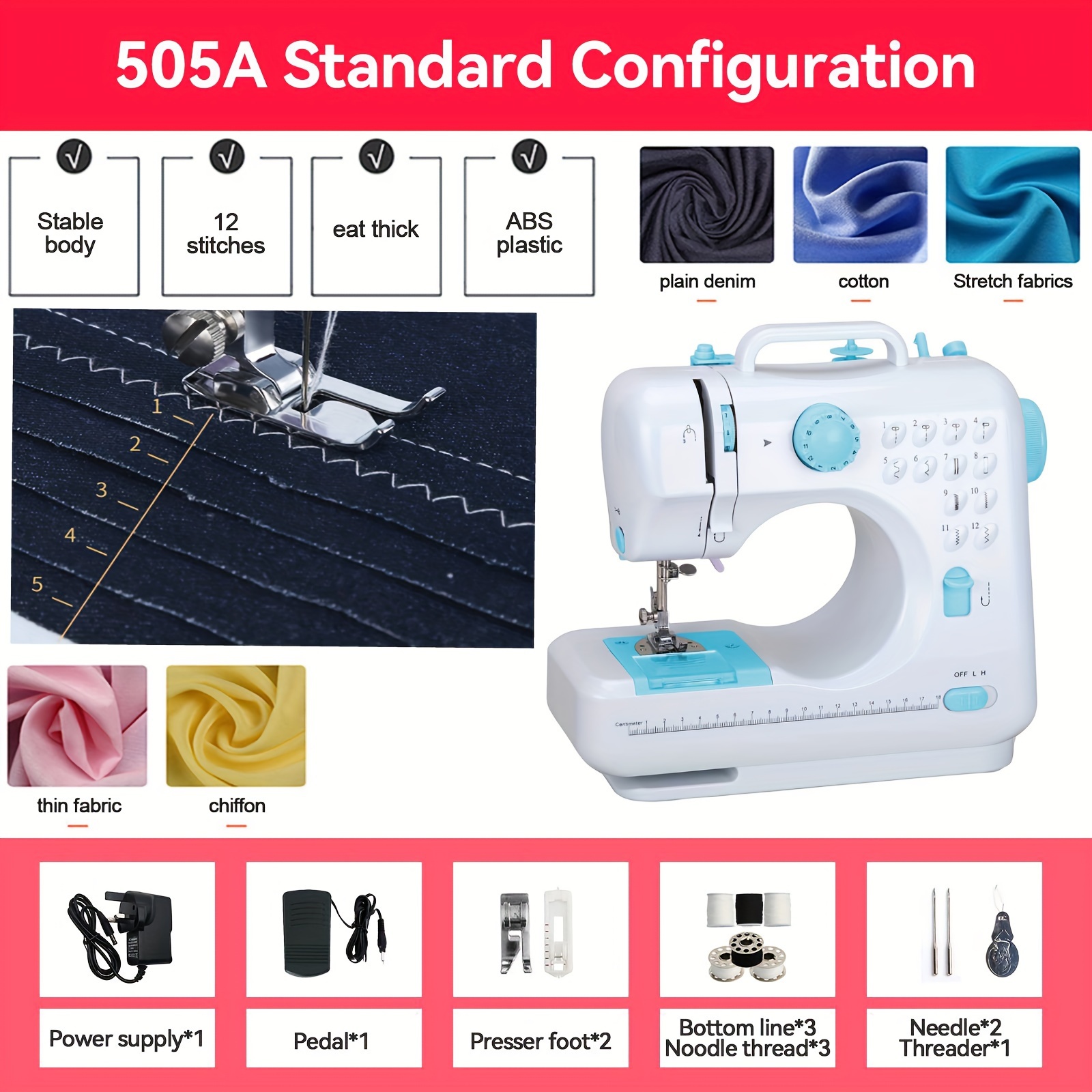 

Sewing Machine - 12 Stitches Electric Sewing Machine Mini Household Double Thread Sewing Machine Us 110v Blue, Portable Sewing Machine For Beginners