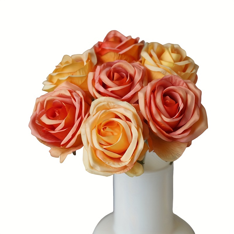 7 stück realistische herbstlich gefärbte künstliche rosen