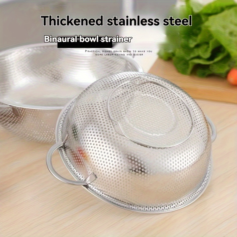 

Stainless Steel Colander, Double-handled Strainer, Hanging Kitchen Utensil, Thickened Perforated Bowl For Draining, And Restaurant Use