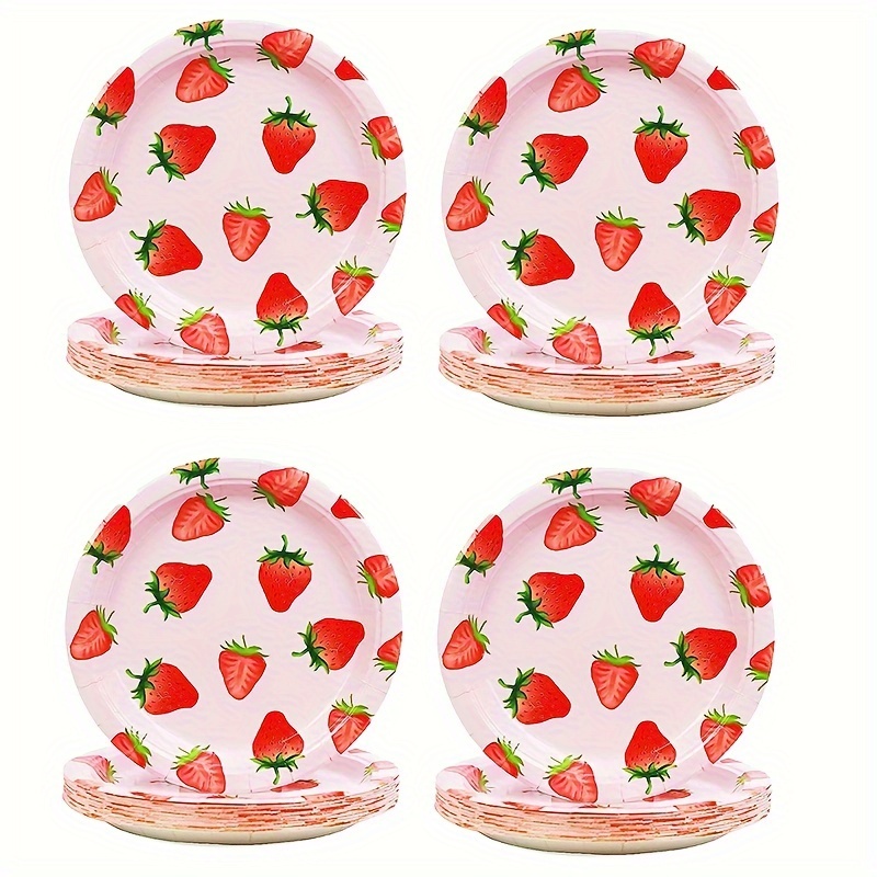 

20pcs, Strawberry Birthday Party Plates Supplies Fruit Tableware Set Disposable Strawberry Theme Decoration For Party Serves 20 Guests