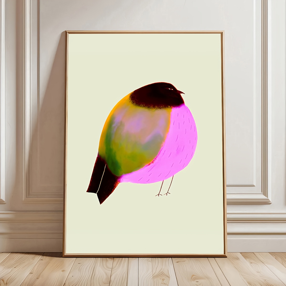 TEMU 2d Flat, 1pc Frameless Pink Breasted Bird Art Poster, Cartoon Animal Art Canvas Painting, Art, Birthday Gift, Living Room, Bedroom, Kitchen,