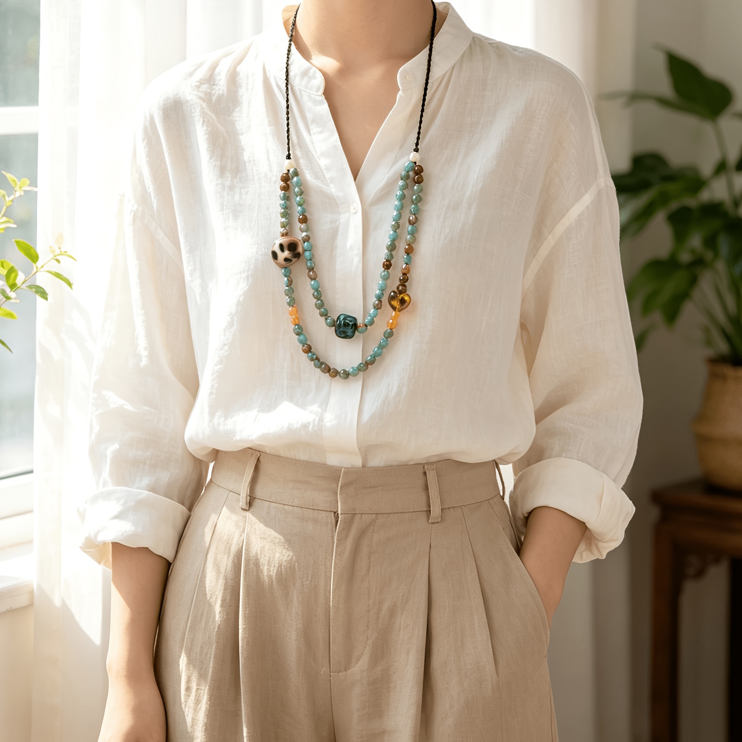 Bohemian Double Layer Faux Stackable Long Necklace