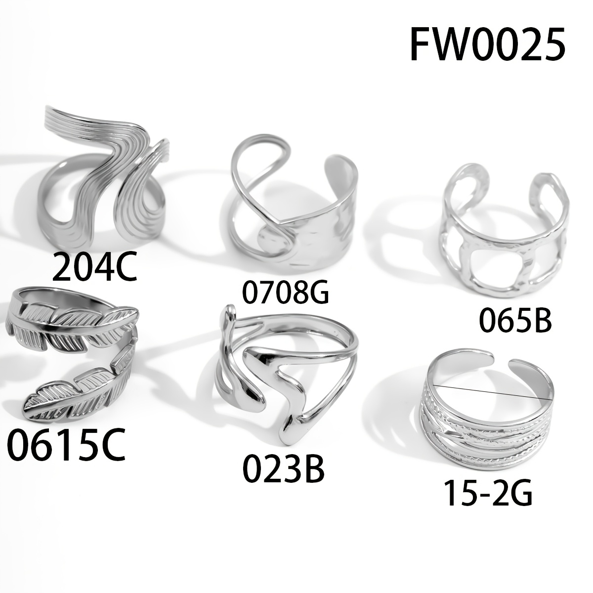 TEMU Set da 6 pezzi di anelli aperti minimalisti in acciaio inossidabile argentato in per donna, anelli impilabili geometrici con , piuma e motivo