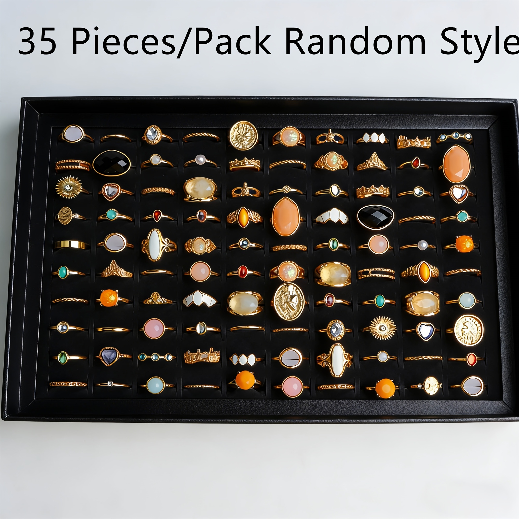 TEMU 35pcs/bohemian Fashion Vacation Stack Women's Rings Holiday Banquet Daily Accessories Women's Jewelry Party Gifts Style Random Opp Bag Packaging