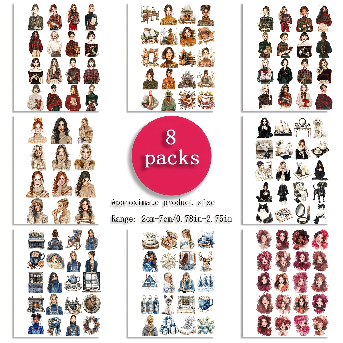 8pcs fashion girl series stickers journaling junkjournal - Temu