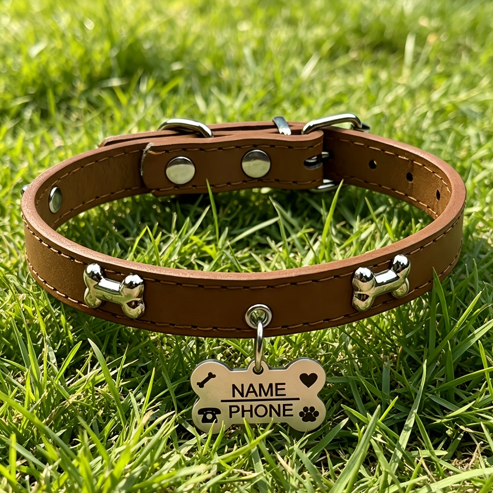 TEMU Gepersonaliseerde Gegraveerde Hondenhalsband, Anti-Verloren Huisdier Halsband met Gegraveerde ID Tag, Verstelbaar voor Kleine Middelgrote Honden