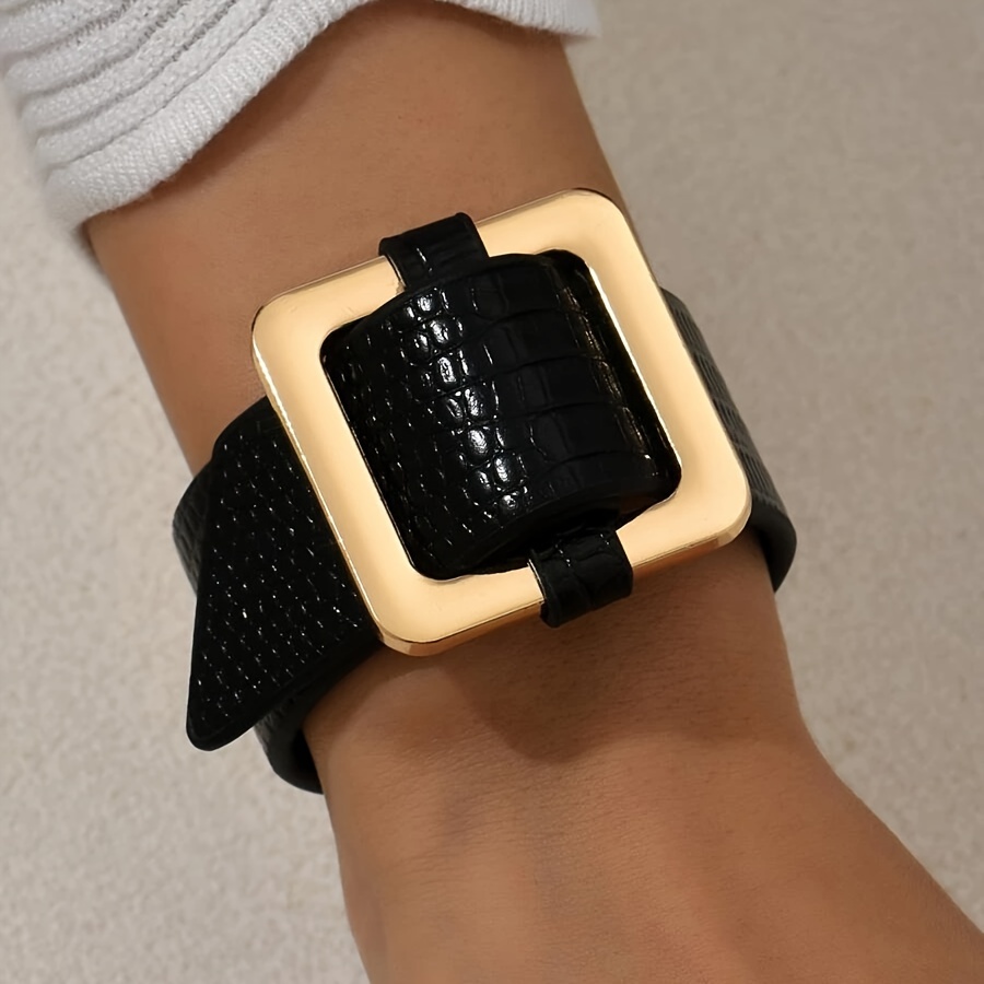 

Vintage Crocodile Skin Pu Leather Square Buckle Bracelet - Perfect For Everyday And Party Wear