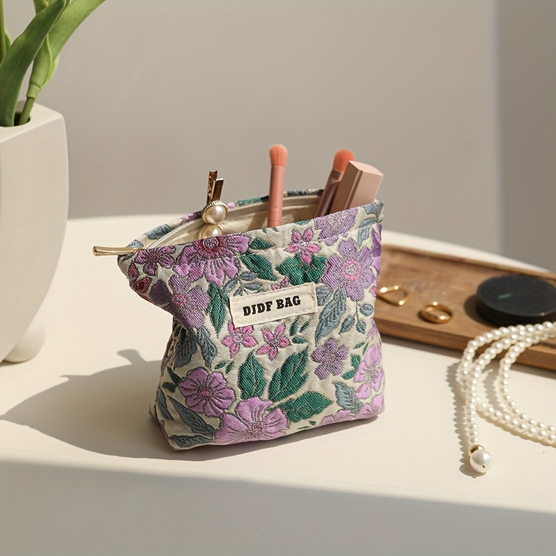 

Toiletry Bag, Mini Small Cosmetic Bag Lipstick Bag, Purple Small Flower Makeup Bag, Portable Large Capacity Coin Purse Earphone Bag, Sanitary Napkin Storage Bag