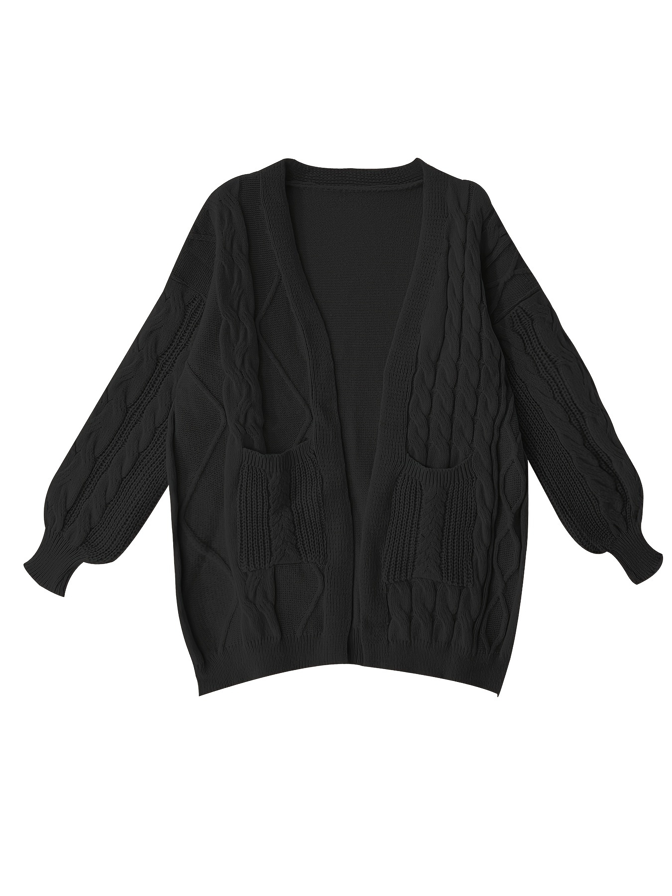 plus size casual cardigan women's plus solid cable knit long