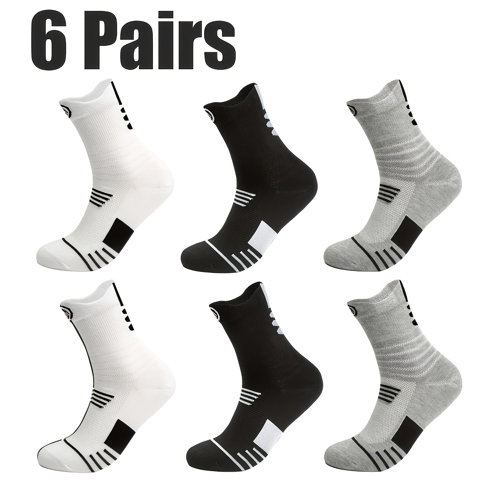 TEMU 6 Pairs Comfortable Athletic Socks, Moisture-wicking And Breathable, Towel Bottom Socks, Basketball Socks, Athletic Style, Durable Knit Socks,