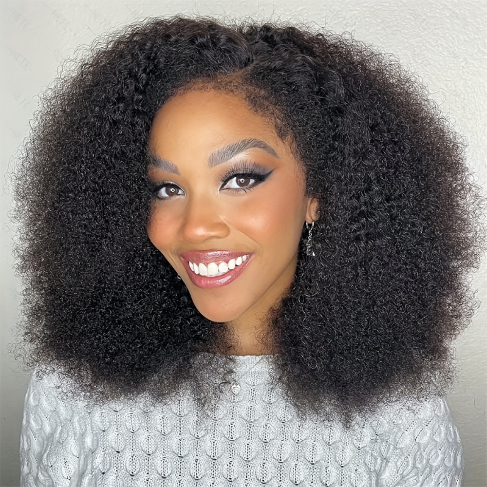 

Emol Afro 13x4 Hd Lace Front Wig - 150% Density Glueless Human Hair, Pre- Brazilian For Women, 18 Inch, , Full & , Or , Natural Hair Styling | Afro Kinky Style | Natural , Wig