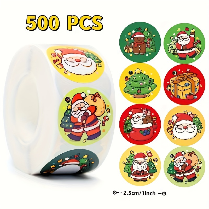 

500-pack Christmas Stickers Roll, Festive Gift Wrapping Labels, Assorted , Self-adhesive Seals For Cards & Packages, Mixed Color Paper Material, Office Supplies, Durable & Reusable, Round Shape,