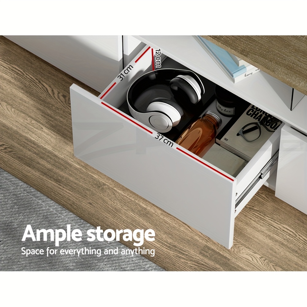   tv unit cabinet entertainment units wood stand table cabinets storage shelf organiser cupboard   room bedroom furniture with 3   drawer high gloss white Product details 4