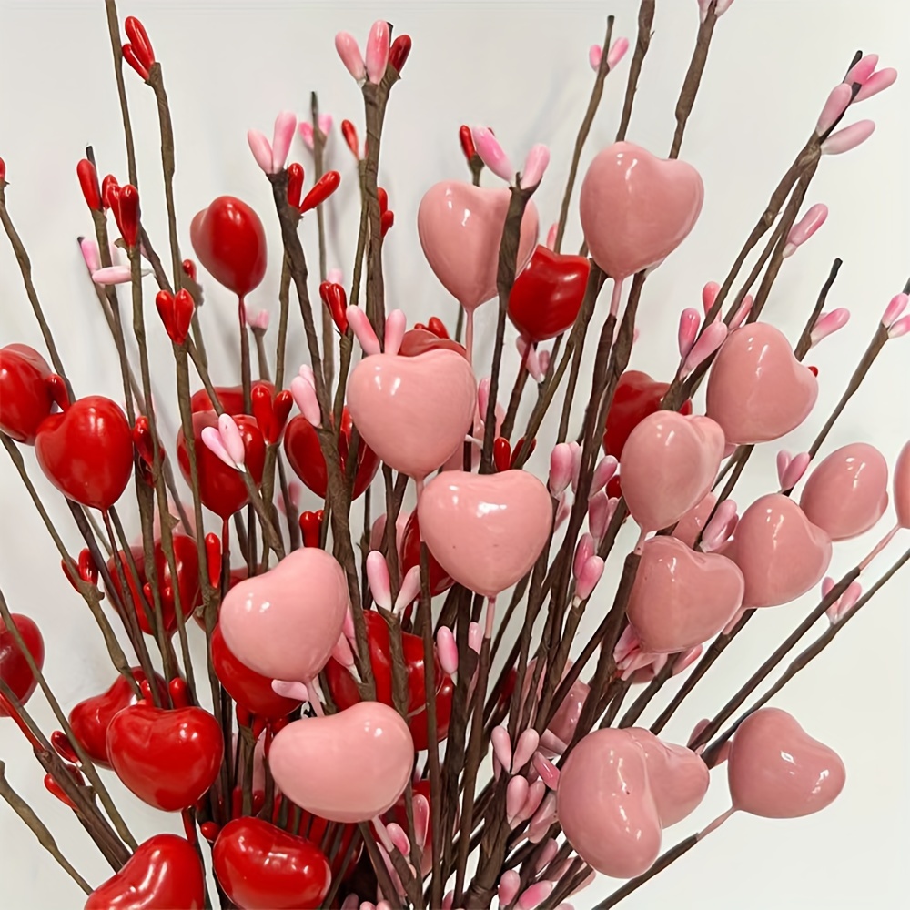 

Valentine's Day Artificial Heart Berry Stems, Plastic Love , For Bouquet Decorations, Party Supplies For Adults 14+, Home & Event Embellishments