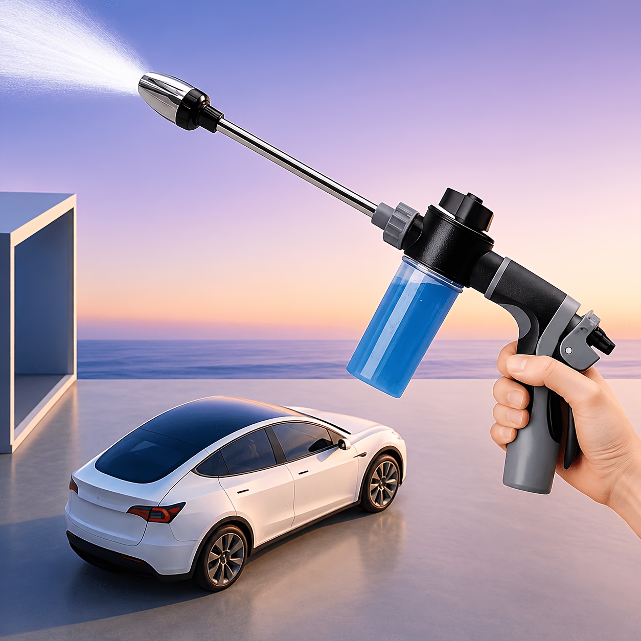 TEMU 1pc High-pressure Car Wash Gun Rv Cleaning Plastic Gun Body Long Rod Nozzle Garden Hose Nozzle Garden Sprinkler Multi-functional Watering