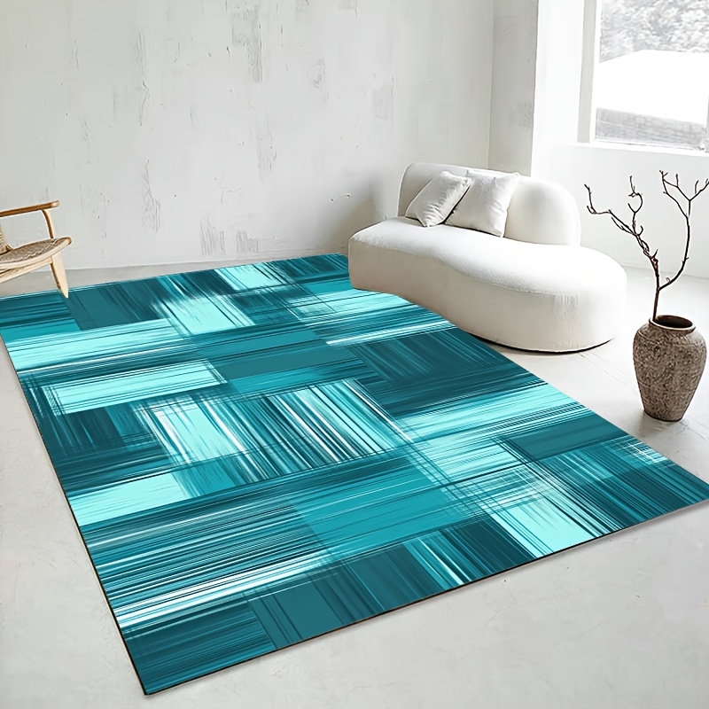 TEMU () 1pc Velvet Large-sized Carpet Multiple Sizes, Modern And Simple Featuring Abstract Geometric Pattern With Teal Tones. Design For Bedroom