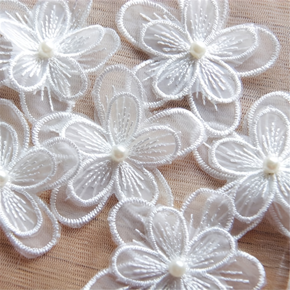 TEMU 10pcs Of White Double-layer Organza Embroidered Fabric Patches For Bead Embellishments And Lace Appliqué For Clothing Decoration.