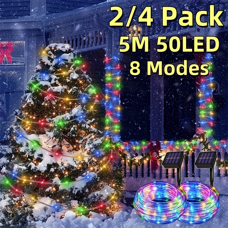 

Christmas Lights Solar, 2/4pack 16.4ft 50led Rope Lights 8 Camping String Lights Clear Pvc Tube For Trampoline Accessories Fence