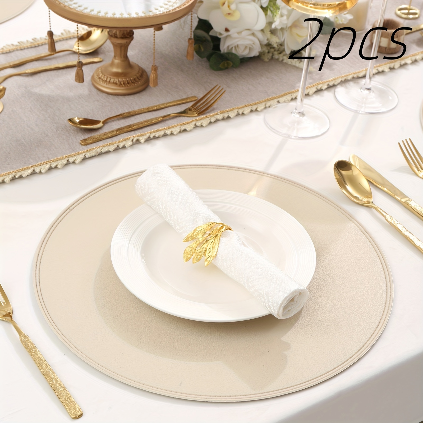 2pcs Pvc-coated Leather High Quality & Round Placemats Suitable For Christmas, Elegant Solid Color Table Protectors, Dining Table Mats For Parties, Everyday Use - Compatible With Round Tables