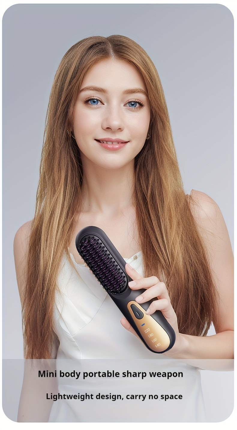 portable hair straightener brush rechargeable 4 temperatures control handheld straightening comb wireless styling tool gifts for women mothers day gift details 0