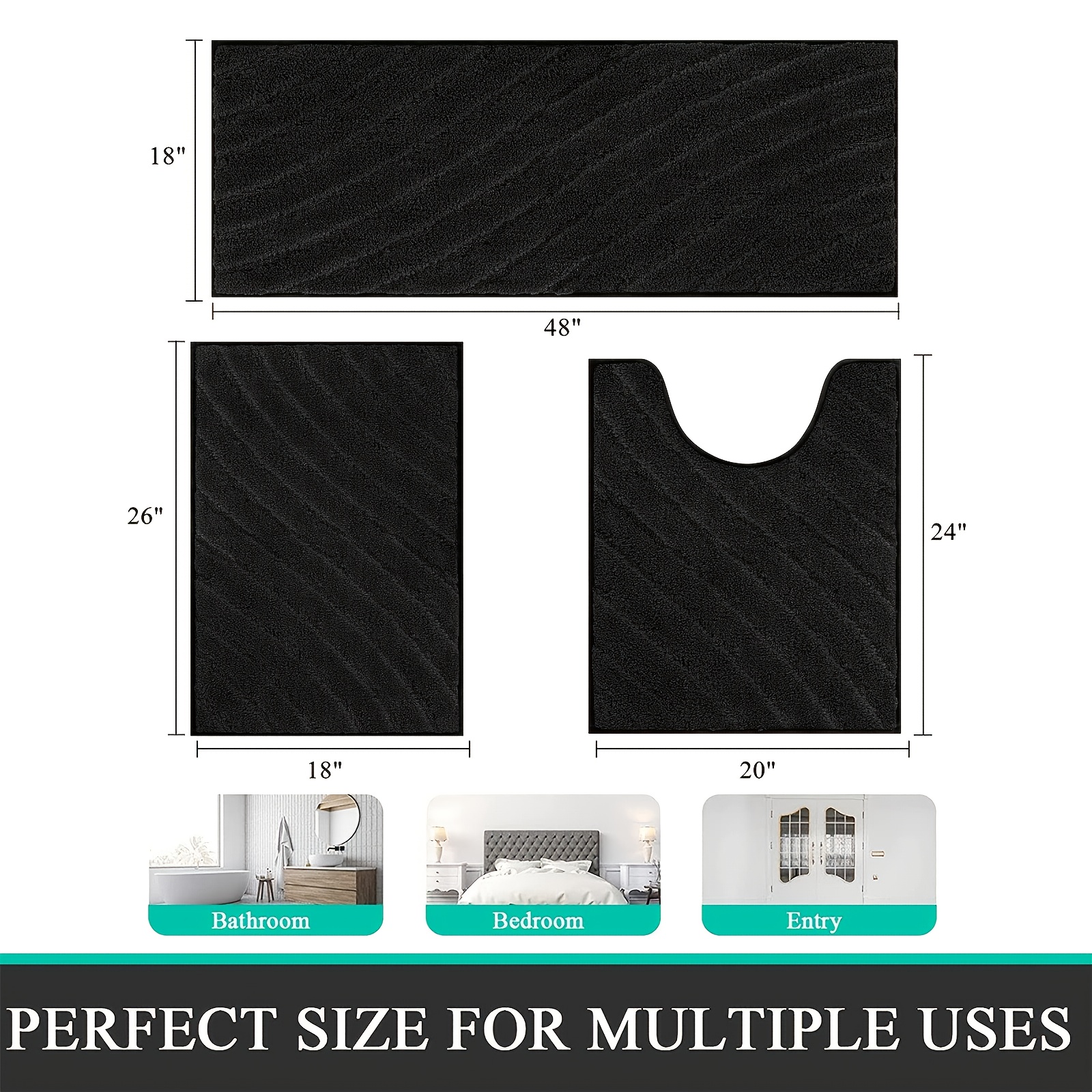 microfiber bath mat non slip shaggy bathroom rug set 3pcs bathroom mat set super absorbent bath mats for bathroom washable quick dry bathroom rugs for floor tub and shower home decor Product details 2