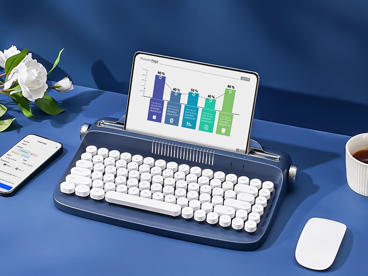 1pc retro wireless bt aesthetic keyboard ergonomic round multi device hotkeys media keys with adjustable stand non rechargeable aaa battery for 36 operating voltage details 11